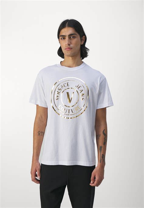 versace jeans t shirt white and gold|Versace Jeans t shirt women.